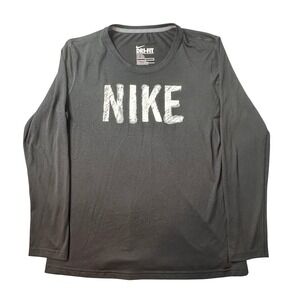 Nike Shirt Mens L Black Dri-FIT Long Sleeve Graphic Logo Athletic Performance